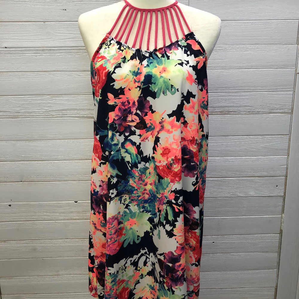 Black and Orange Sundress with strapy neckline